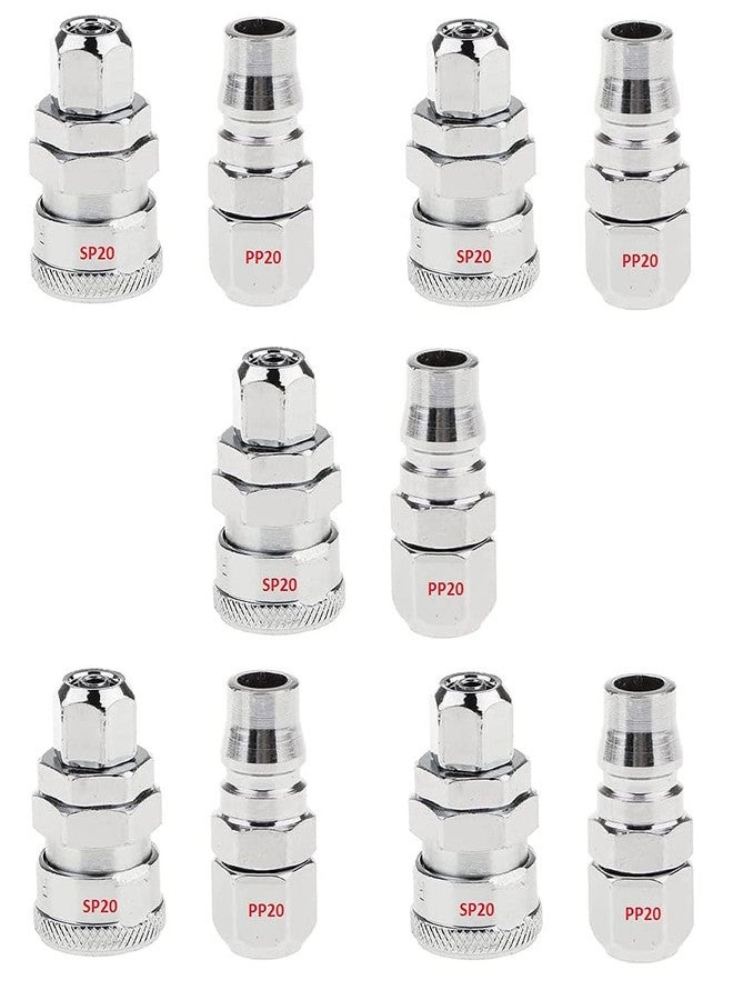 MINSALES وصلات سريعة الفك لخرطوم خط الهواء المضغوط MINSALES® QRC SP20+PP20 1/4 بوصة BSP (مجموعة من 5 قطع) - Image 1